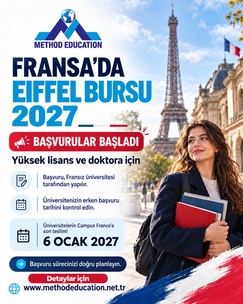 Eiffel Bursu 2027 Method Education Eiffel bursu 2027 yüksek lisans ve doktora başvuru afişi